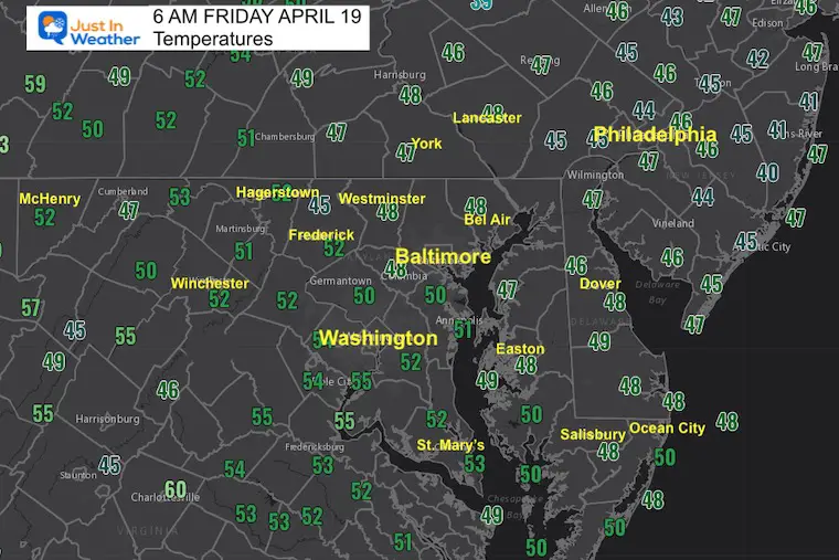 April 19 weather temperatures Friday morning