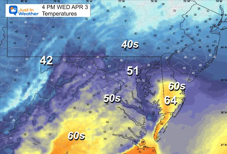 April 2 weather temperatures Wednesday afternoon