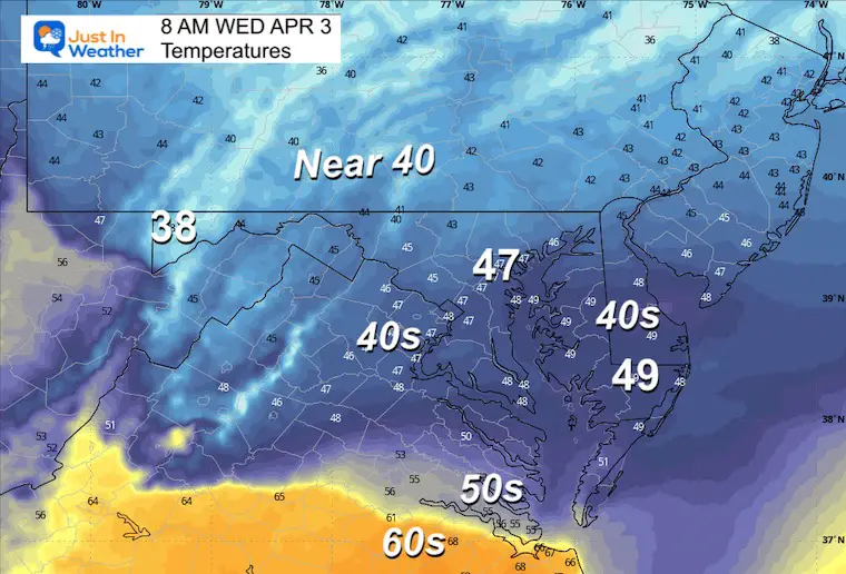 April 2 weather temperatures Wednesday morning