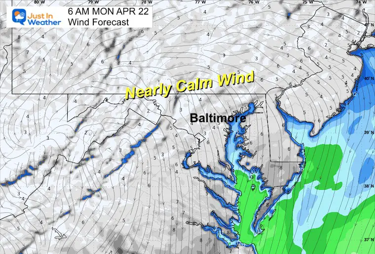 April 22 weather wind forecast Monday morning