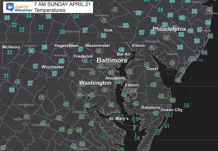 April 21 weather temperatures Sunday morning