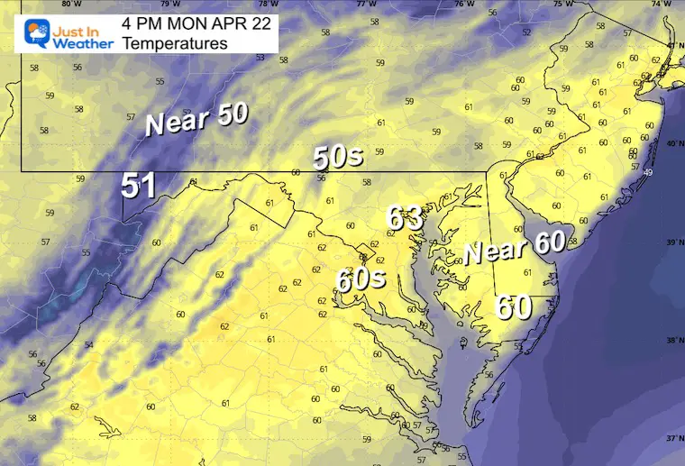 April 22 Weather Earth Day temperatures Monday afternoon