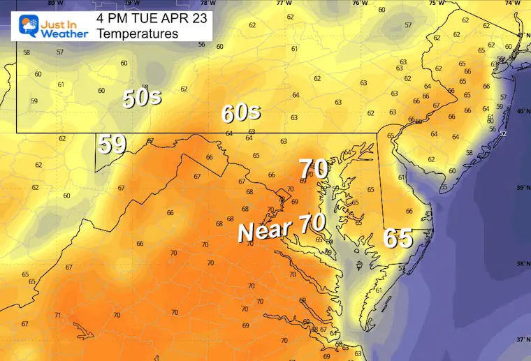 April 22 Weather temperatures Tuesday afternoon