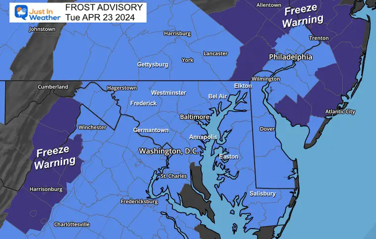 April 23 weather Frost Advisory Tuesday