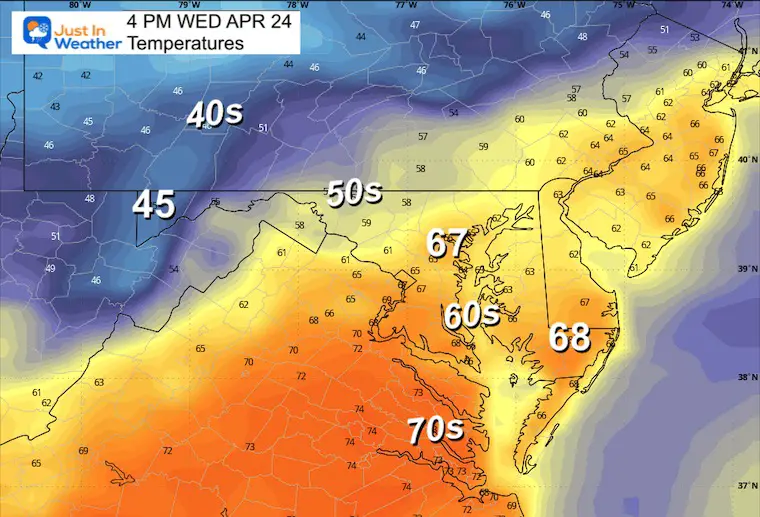 April 23 weather forecast temperatures Wednesday afternoon