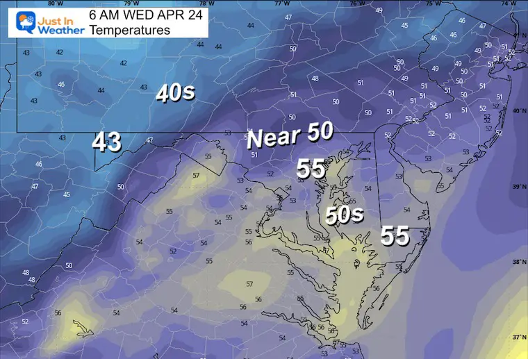 April 23 weather forecast temperatures Wednesday morning