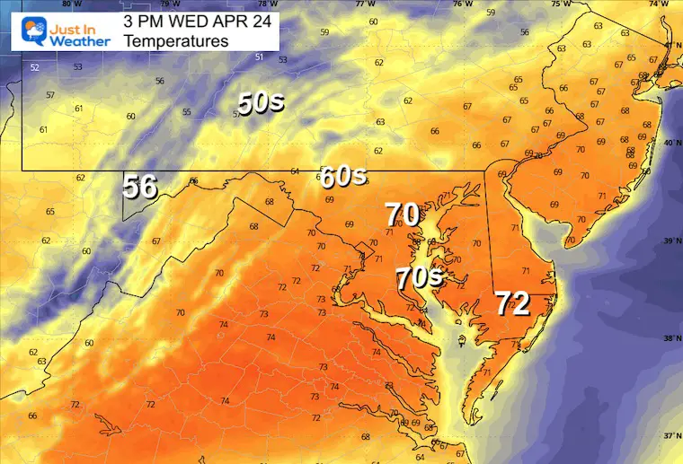 April 24 weather temperatures Wednesday afternoon