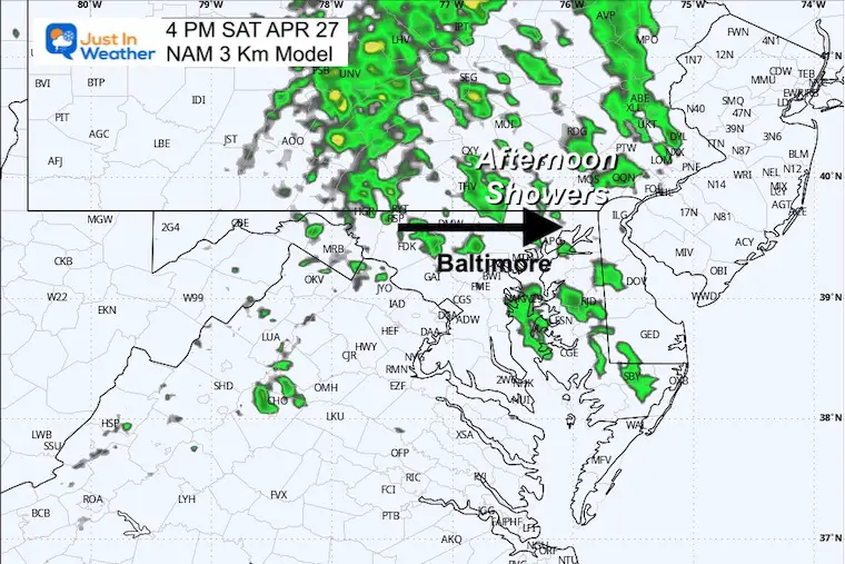 April 26 weather rain forecast Saturday afternoon