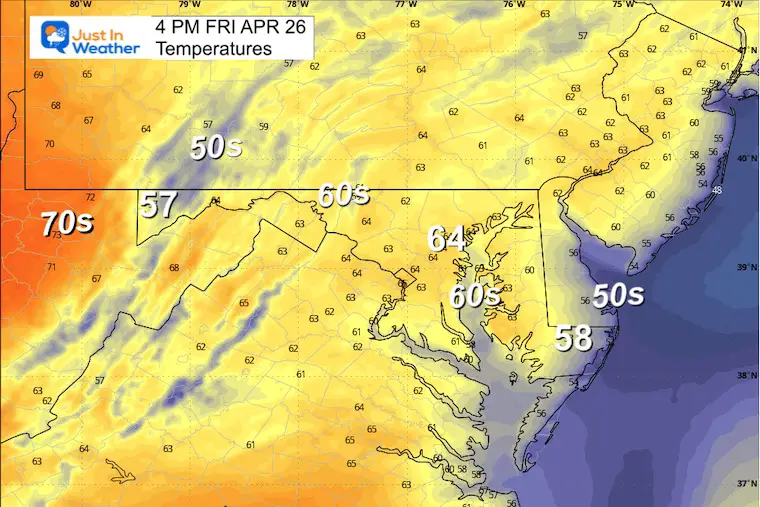 April 26 weather temperatures Friday afternoon