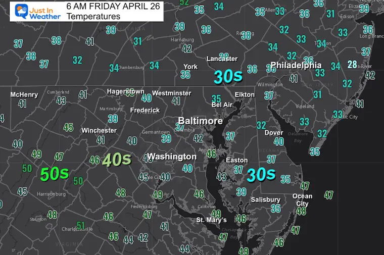 April 26 weather temperatures Friday morning