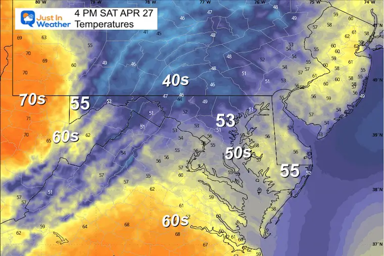 April 26 weather temperatures Saturday afternoon