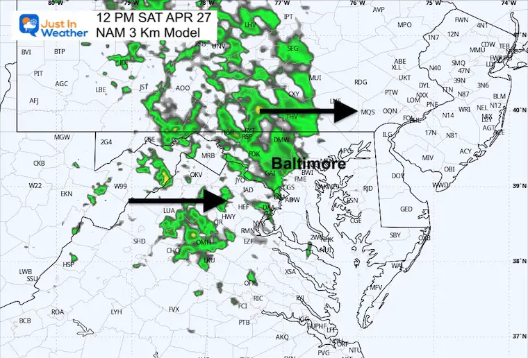 April 27 weather rain forecast radar Saturday noon