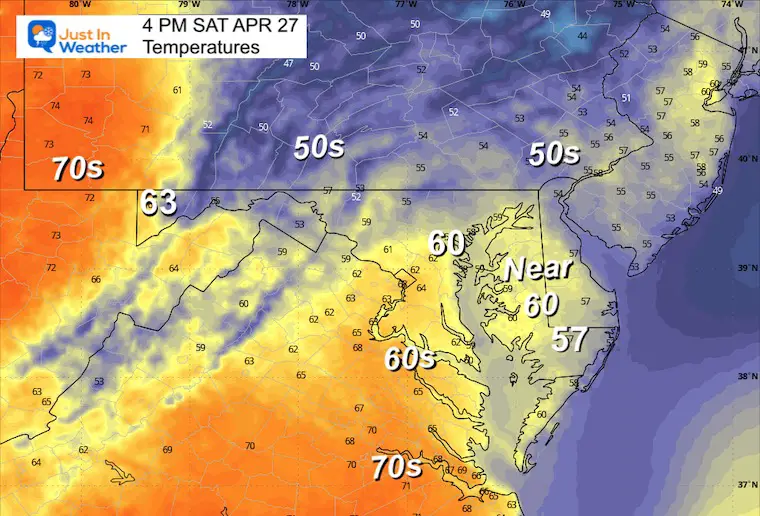 April 27 weather temperatures Saturday afternoon