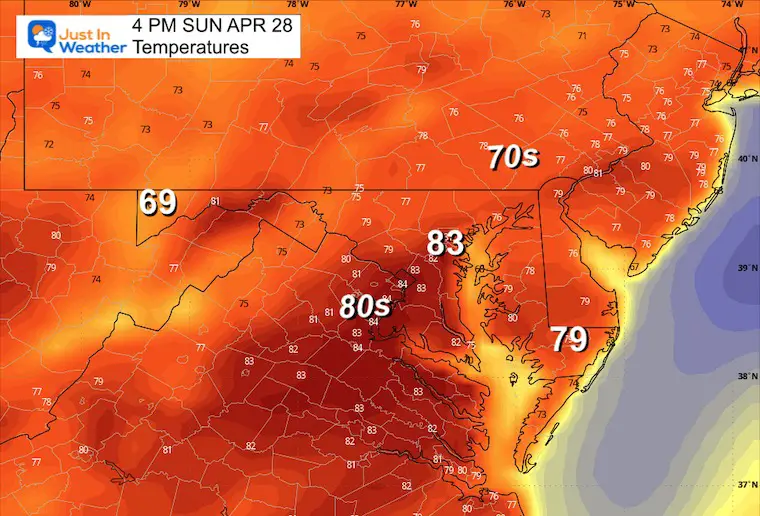 April 27 weather temperatures Sunday afternoon