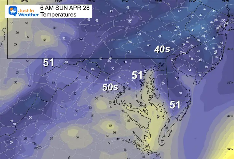 April 27 weather temperatures Sunday morning