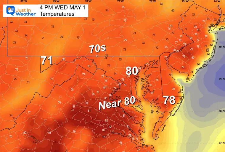 April 30 weather temperatures Wednesday afternoon