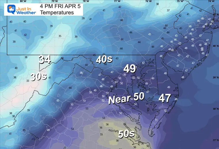 April 4 weather temperatures Friday afternoon