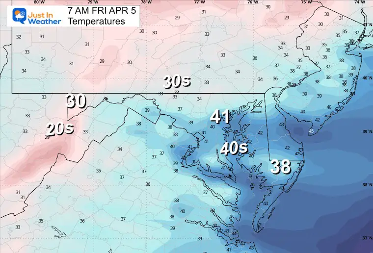 April 4 weather temperatures Friday morning