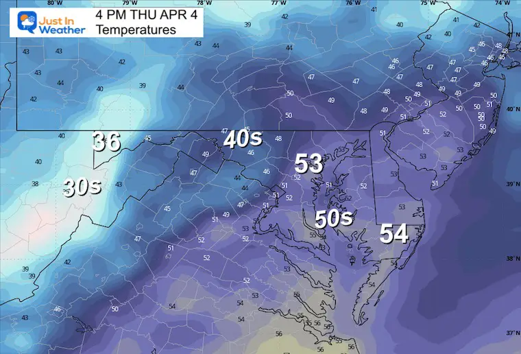April 4 weather temperatures Thursday afternoon
