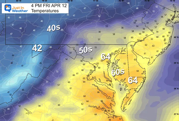 April 11 weather temperatures Friday afternoon