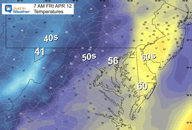 April 11 weather temperatures Friday morning
