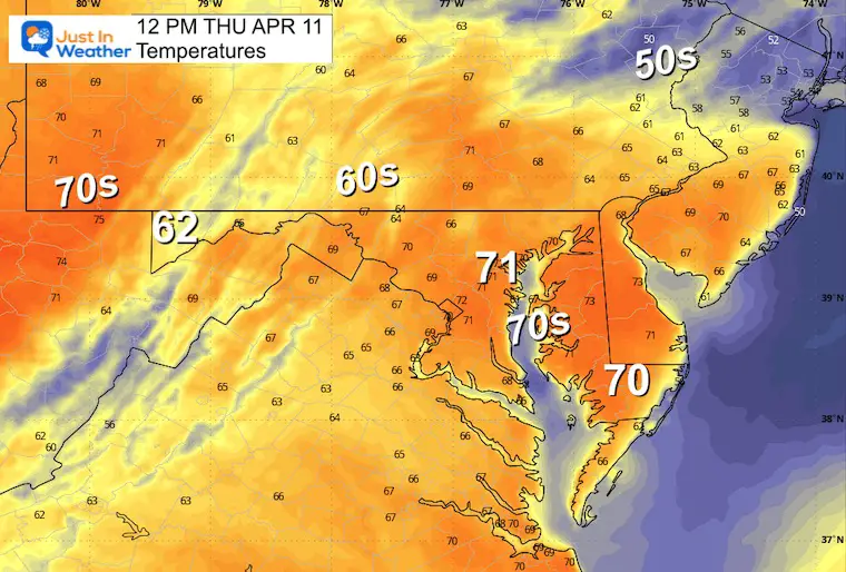 April 11 weather temperatures Thursday afternoon