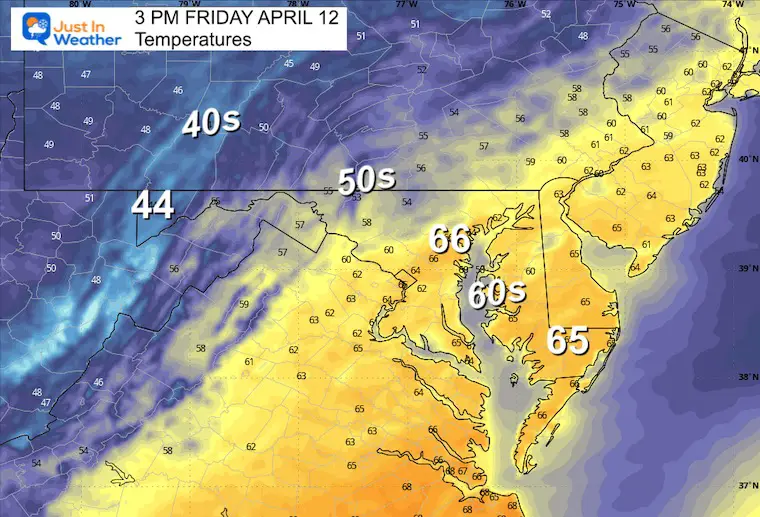 April 12 weather temperatures Friday afternoon