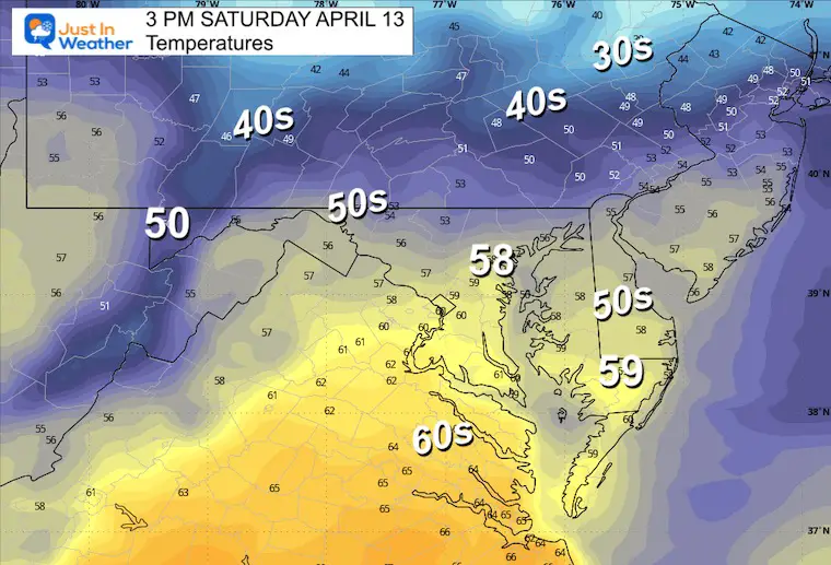 April 12 weather temperatures Saturday afternoon