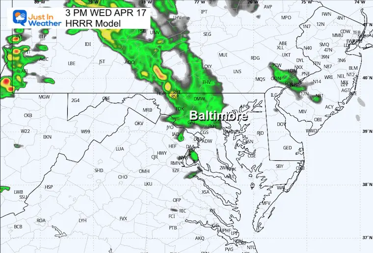 April 17 weather forecast radar rain Wednesday afternoon