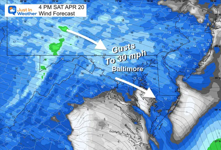 April 19 weather forecast wind Saturday afternoon