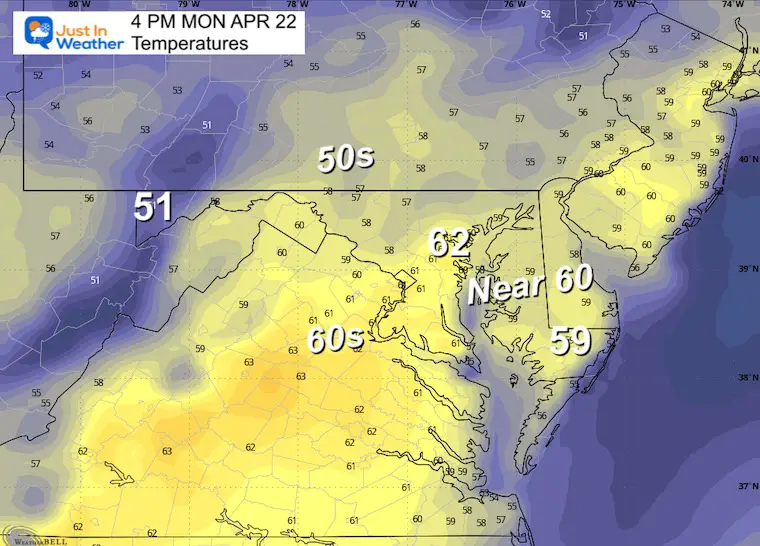 April 21 weather temperatures Monday afternoon