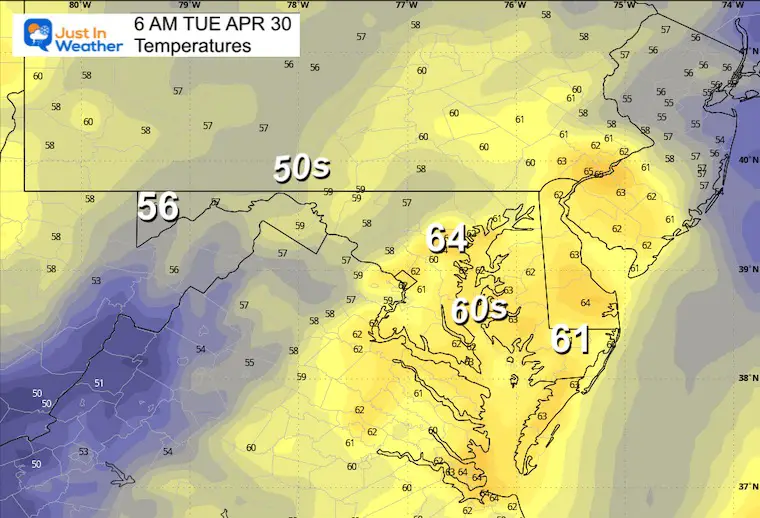 April 29 weather temperatures Tuesday Morning