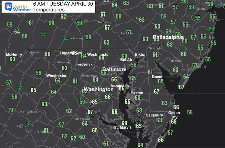 April 30 weather temperatures Tuesday Morning