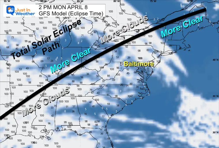 Solar Eclipse Monday Cloud forecast April 5 weather