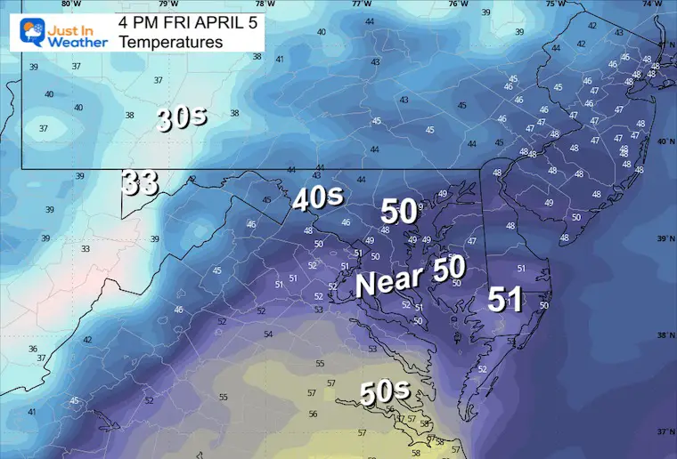 April 5 weather temperatures Friday afternoon