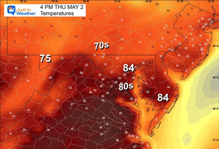 May 1 weather temperatures Thursday afternoon