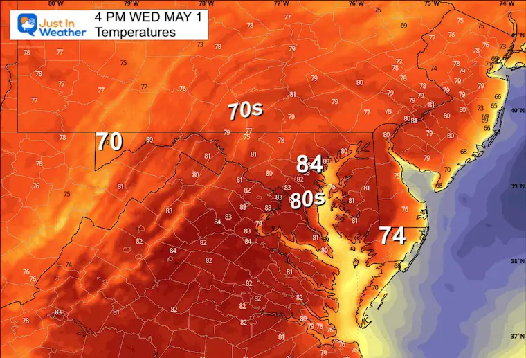 May 1 weather temperatures Wednesday afternoon
