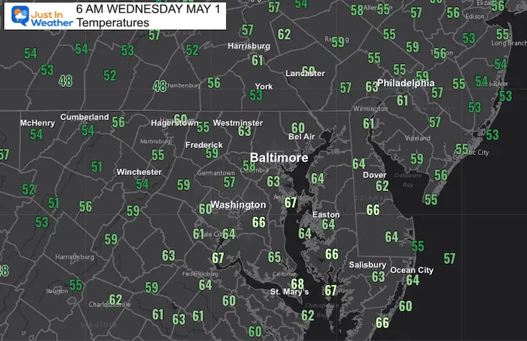 May 1 weather temperatures Wednesday morning