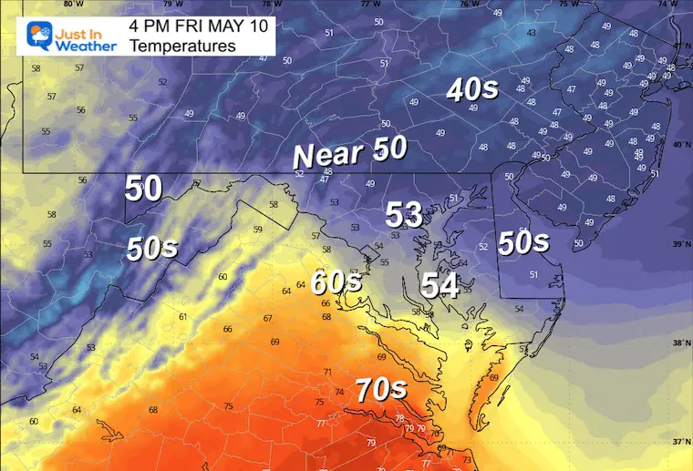 May 10 weather forecast temperatures Friday afternoon