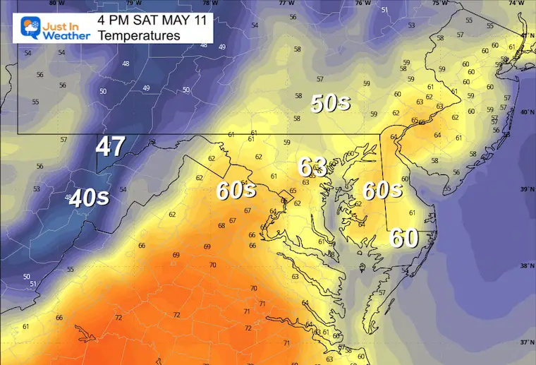 May 10 weather forecast temperatures Saturday afternoon