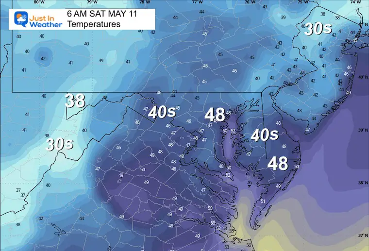May 10 weather forecast temperatures Saturday morning