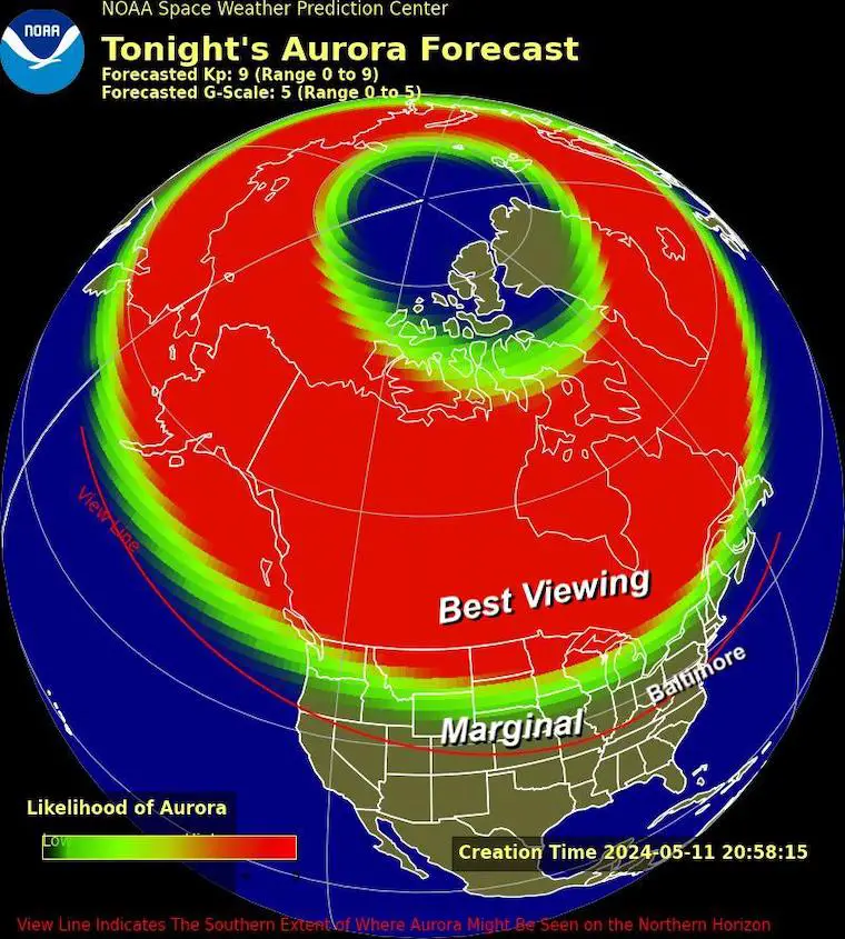 NOAA Aurora Forecast May 11 Saturday Night