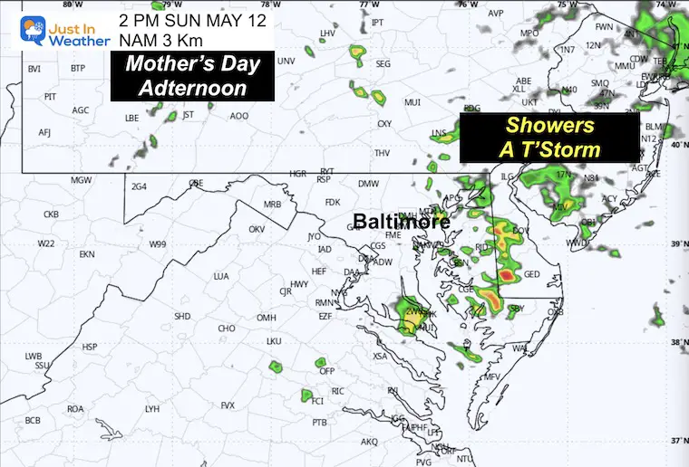 May 11 weather rain forecast radar Mothers Day afternoon 