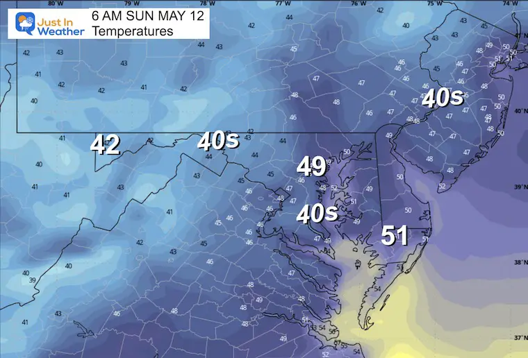 May 11 weather forecast temperatures Sunday morning