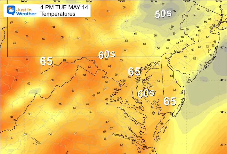 May 13 weather temperatures Tuesday afternoon