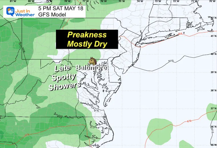 May 14 weather rain Preakness Saturday