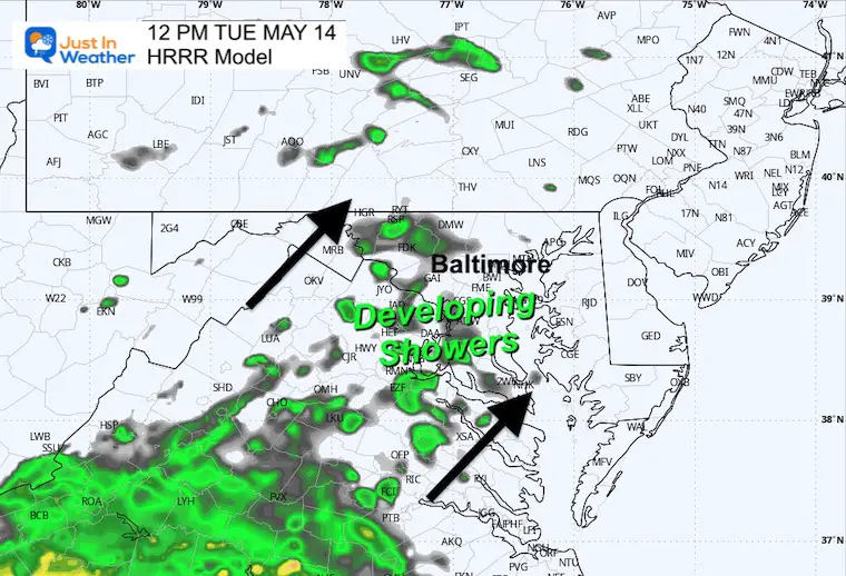 May 14 weather rain forecast Tuesday Noon