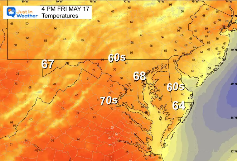 May 16 weather temperatures Friday afternoon