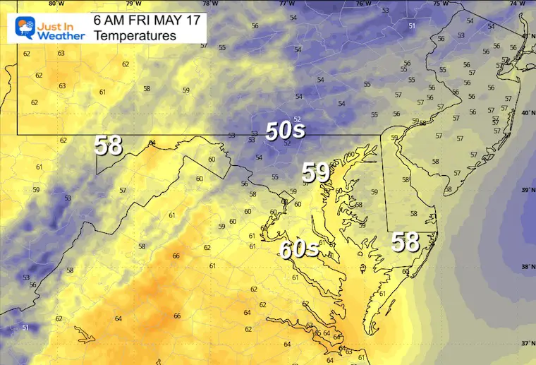 May 16 weather temperatures Friday morning