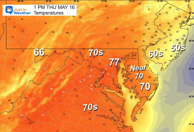 May 16 weather temperatures Thursday afternoon